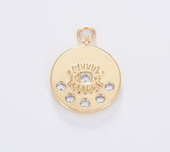 Evil Eye Medallion Charm, Dainty Gold Filled CZ Evil Eye Pendant for Necklace Earring Bracelet Supply, Amulet Protection, CP1681