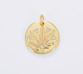 Dainty Cannabis Leaf Medallion Charm, Gold Filled Small Pot Leaf Pendant, Marijuana Leaf Charm, Weed Leaf Necklace Bracelet Pendant, CP1682