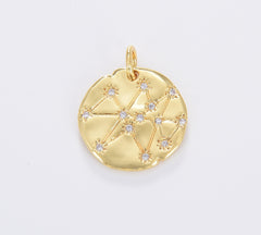 Star Constellation Medallion Charm, Gold Filled Star Pendant, Zodiac Charm, Birthday Gift, Star Sign for Bracelet Necklace Making, CP1683