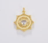 Gold Filled Radial Sun Burst Charm Necklace, Heart CZ Sunburst Gold Pendant, Dainty Celestial Jewelry Gift Necklace Supply, 24x20mm, CP1684
