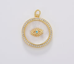Dainty Shell Pearl Evil Eye Charm, Turquoise Blue Evil Eye Pendant for Necklace Bracelet Jewelry Making Supply, Mother of Pearl Charm CP1687