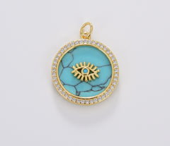 Dainty Shell Pearl Evil Eye Charm, Turquoise Blue Evil Eye Pendant for Necklace Bracelet Jewelry Making Supply, Mother of Pearl Charm CP1687