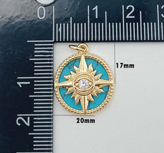 Dainty Evil Eye Charm, Gold Filled Evil Eye Pendant in Pearl Abalone Turquoise, Sun Ray Charm, Sunburst Charm, Bohemian Jewelry, CP1693