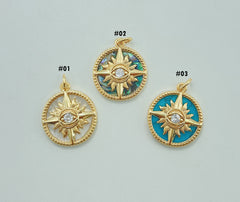 Dainty Evil Eye Charm, Gold Filled Evil Eye Pendant in Pearl Abalone Turquoise, Sun Ray Charm, Sunburst Charm, Bohemian Jewelry, CP1693