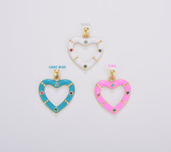 Enamel Hollow Heart Charm, Enamel Heart Pendant in White Pink Blue, Enamel Charms, Gold Filled Over Brass Heart, 25x21mm, CP1697