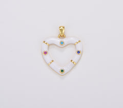Enamel Hollow Heart Charm, Enamel Heart Pendant in White Pink Blue, Enamel Charms, Gold Filled Over Brass Heart, 25x21mm, CP1697