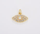 Dainty Evil Eye Opal Charm, Gold Filled Evil Eye Pendant, Greek Eye Micro Pave CZ Pendant Charm for DIY Jewelry, 16x13mm, CP1701