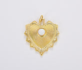 White Opal Heart Charm, Gold Filled Sunburst Heart Pendant, Love Charm, Heart Charm for Necklace Bracelet Jewelry Making, 28x25mm, CP1703