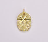 Gold Starburst Charm, Gold Filled Oval Pendant Charm, Gold Star Pendant, Celestial Jewelry Minimalist Jewelry Making Supply, 17x11mm, CP1705