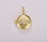 Gold Best Mom Ever Micro Pave Locket Pendant, Gold Filled Open Locket Cubic Zirconia Pave Mom Charm Necklace, 31x22mm, CP1717
