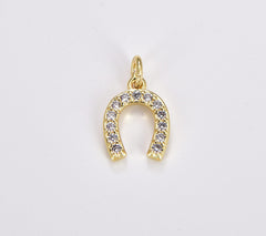 18K Gold Filled Dainty Horseshoe Charm, Horseshoe Pendant, CZ Micro Pave Horse Shoe for Necklace Bracelet Earrings Jewelry Making Supply, CP1740