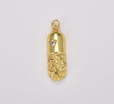 18K Gold Filled Capsule Pendant, Pill Capsule Charm, Cubic Zirconia Micro Pave Capsule Charm Necklace for DIY Jewelry Making Supply, 30x9mm, CP1749