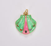 18K Gold Filled Dainty Mermaid Green Pink CZ Sea Shell Pendant, Gold Filled Micro Pave Colored CZ Stones Seashell Charm, 22x18mm, CP1763