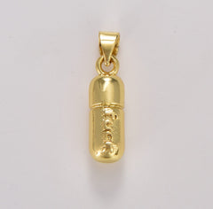 18K Gold Filled Dainty Gold Pill Bar Charm, Word Charm Chill Fuck for Bracelet Necklace Earrings Component for Jewelry Making Supply, CP1774