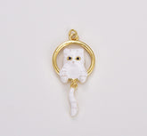 18K Gold Filled White Enamel Cat Charm, Kitten Pendant, Cat Lover Gift, Cat Pendant for Necklace Earring Bracelet Phone Charm, 33x15mm, CP1778
