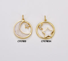 18K Gold Filled White Enamel Star & Moon Charm, Crescent Moon Star Pendant, Celestial Jewelry Charm for Necklace Bracelet Jewelry Making, CP1783
