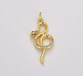 18K Gold Filled Elegant Gold CZ Emerald Green-Eyed Snake Charm, Snake Pendant, Serpent Charm Pendant Finding for Jewelry Making Supply, CP1784
