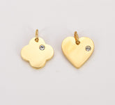 18K Gold Filled Dainty Clover Charm, Stainless Steel, Heart Pendant, Minimalist CZ Pave Charm for Necklace Earring Bracelet Jewelry Making Supply, 14x12mm CP1799