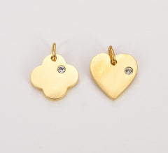18K Gold Filled Dainty Clover Charm, Stainless Steel, Heart Pendant, Minimalist CZ Pave Charm for Necklace Earring Bracelet Jewelry Making Supply, 14x12mm CP1799