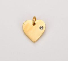18K Gold Filled Dainty Clover Charm, Stainless Steel, Heart Pendant, Minimalist CZ Pave Charm for Necklace Earring Bracelet Jewelry Making Supply, 14x12mm CP1799