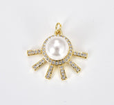 18K Gold Filled Elegant White Pearl Round Charm, Vintage Style Pearl Pendant for Bracelet Necklace Jewelry Making Component, CP1825