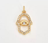 18K Gold Filled Hamsa Evil Eye Charm, Gold Filled Hamsa Hand Pendant, Spiritual Gift, Amulet Charm Protection, Hand Of Fatima, Evil Eye Pendant, CP1829