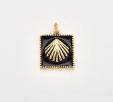 18K Gold Filled Black Enamel Clam Shell Tag Charm, Gold Filled Tag Pendant, Under the sea Jewelry Inspired, Gift for Her, 16x14mm, CP1830