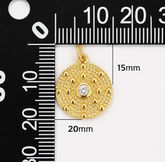 Gold Filled Round CZ Sun Medallion Pendant, Textured Coin Charm, Dotted Disc Necklace Pendant, Minimalist Jewelry Making Supplies, CP1832