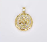 18K Gold Filled Jerusalem Cross Coin Medallion Pendant, Gold Filled CZ Micro Pave Round Charm for Jewelry Making, Gift for Her, 29x22mm, CP1861