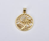 18K Gold Filled Palm Tree Sunrise Charm California Dream Beach Charm, Hawaii Charm, Vacation Tropical Summer Pendant for Gift Shop Supply CP1881