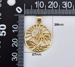 18K Gold Filled Palm Tree Sunrise Charm California Dream Beach Charm, Hawaii Charm, Vacation Tropical Summer Pendant for Gift Shop Supply CP1881