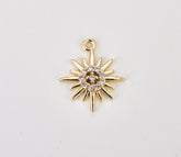 18K Gold Filled Mini Gold Filled Sun Burst Charm Sun Rays Celestial Charm Sunburst CZ for Necklace Earring Bracelet Component, 15x14mm, CP1890