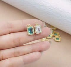 18K Gold Filled Emerald Cut CZ Charm Pendant, Micro Pave CZ Square Charm for Bracelet Necklace Jewelry Making, Anniversary Gift for Her, CP1893