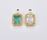 18K Gold Filled Emerald Cut CZ Charm Pendant, Micro Pave CZ Square Charm for Bracelet Necklace Jewelry Making, Anniversary Gift for Her, CP1893
