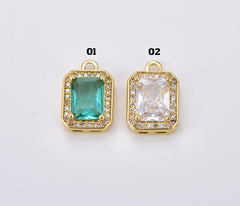 18K Gold Filled Emerald Cut CZ Charm Pendant, Micro Pave CZ Square Charm for Bracelet Necklace Jewelry Making, Anniversary Gift for Her, CP1893