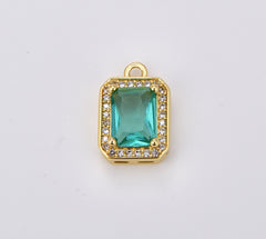 18K Gold Filled Emerald Cut CZ Charm Pendant, Micro Pave CZ Square Charm for Bracelet Necklace Jewelry Making, Anniversary Gift for Her, CP1893