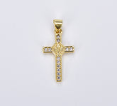 18K Gold Filled Dainty Cross Charm, CZ Micro Pave Cross Pendant for Necklace Bracelet Earring Charm Supply Religious Jewelry, 26x13mm, CP1896