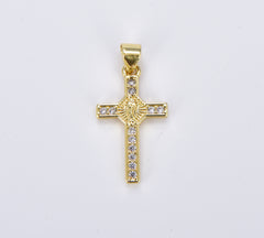 18K Gold Filled Dainty Cross Charm, CZ Micro Pave Cross Pendant for Necklace Bracelet Earring Charm Supply Religious Jewelry, 26x13mm, CP1896