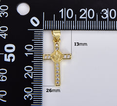 18K Gold Filled Dainty Cross Charm, CZ Micro Pave Cross Pendant for Necklace Bracelet Earring Charm Supply Religious Jewelry, 26x13mm, CP1896