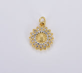 18K Gold Filled Dainty Sunflower Charm, Round Pendant Flower Pendant Floral Summer Jewelry Inspired for bracelet Necklace Supply, CP1897