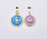 18K Gold Filled Dainty Enamel Seahorse Medallion Charm, Butterfly Pendant, DIY Craft Bracelet Necklace Pendant Charm for Jewelry Making, CP1898