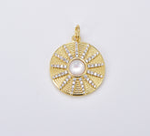 18K Gold Filled Sun Charm Necklace, Celestial Necklace Pendant Gold Pearl Sun Beam Mother of Pearl Charm Necklace Sunburst Charm, 26x21mm CP1903