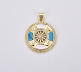 18K Gold Filled Celestial Round Coin Charm, Sun Moon Star Heart Medallion Charm with Pearl & Turquoise for Jewelry Making Supply, 30x23mm CP1905