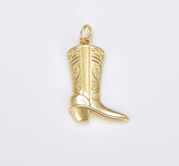 18K Gold Filled Dainty Cowboy Boots Charm Pendant, Stainless Steel Artisan Engraved Puffed Cowboy Boots Shoes Charm, 20x15mm, CP1917