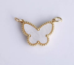 18K Gold Filled Dainty Butterfly Charm Pendant, Butterfly Mariposa Shell Pearl Top Charm Connector for Necklace Bracelet Component, CP1919