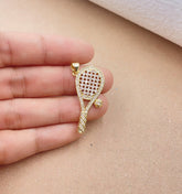 18K Gold Filled Dainty Tennis Racket Charm Pendant, Pickle Ball Charm, Sports Charm, Micro Pave CZ Tennis Necklace, DIY Jewelry Supplies, CP1922A