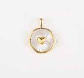 18K Gold Filled Heart Pearl, Abalone Round Charm Pendant for Minimalist Jewelry, CP1942
