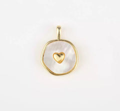 18K Gold Filled Heart Pearl, Abalone Round Charm Pendant for Minimalist Jewelry, CP1942