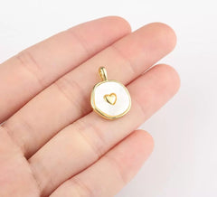 18K Gold Filled Heart Pearl, Abalone Round Charm Pendant for Minimalist Jewelry, CP1942