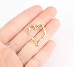 18K Gold Filled Open Heart Charm, Hollow Heart Pendant for Necklace Bracelet Jewelry Making Supply, 26x18mm, CP1943